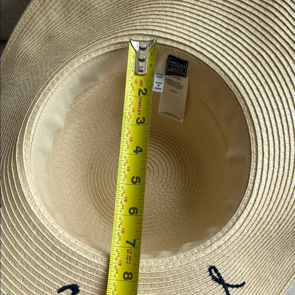 Joules Beige Wide Brim Hat with 'Hello Sunshine' Embroidery